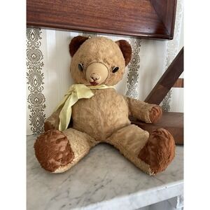 Vintage Very Old Plush Teddy Bear Rubber Nose /Mouth Button Eyes - 1950s Estate